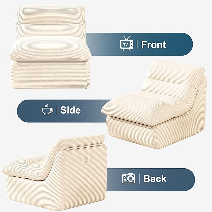 Cream Corduroy Ergonomic Floor Lounge Chair - Structured Memory Foam Seat with Lumbar Support for Nursing, Reading, and Modern Interiors