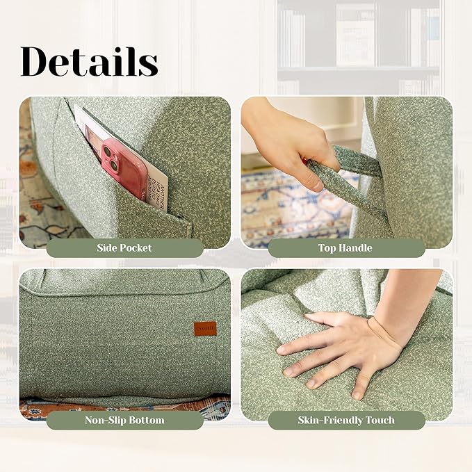 Sage Green Chenille Memory Foam Bean Bag Armchair - Deep Recline Lounge Chair with Armrests for Reading Nook, Nursery, and Boho Bedroom