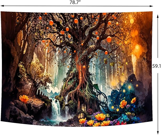Tree of Life Tapestry – Magical Enchanted Forest Wall Hanging | Fairy Tale Mystical Nature | 59.1" x 78.7"