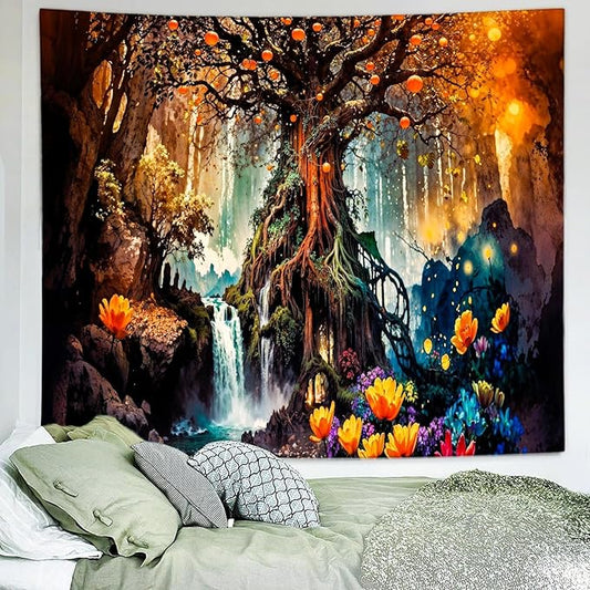 Tree of Life Tapestry – Magical Enchanted Forest Wall Hanging | Fairy Tale Mystical Nature | 59.1" x 78.7"