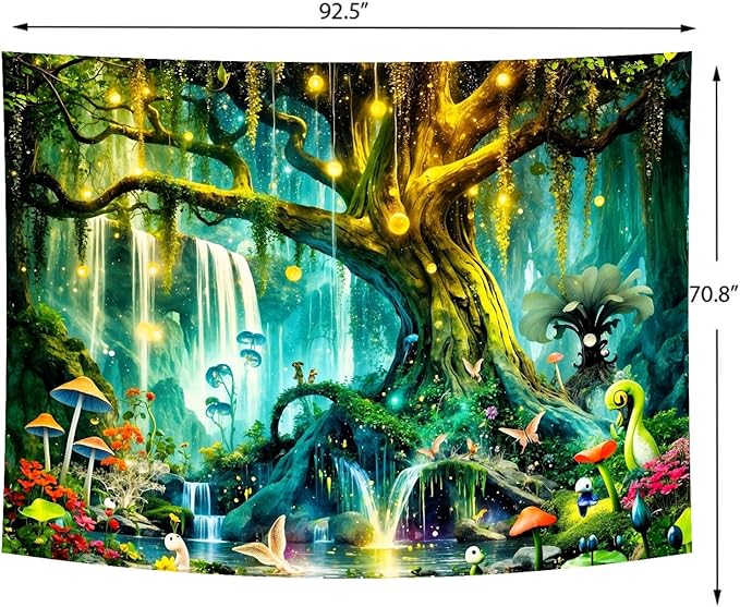 Tree of Life Tapestry (Large) – Oversized Magical Enchanted Forest Wall Hanging | Fairy Tale Mystical Nature | 70.8" x 92.5"
