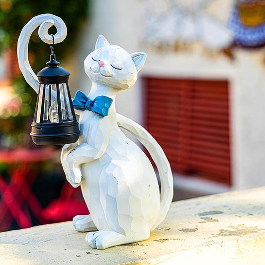 Pearly Paw Cat Solar Garden Light - LED Resin Statue for Indoor and Outdoor Decor