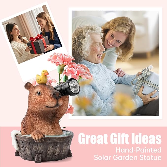 Capybara Solar Garden Statue with Duck and Flashlight - Funny Resin LED Outdoor Decor