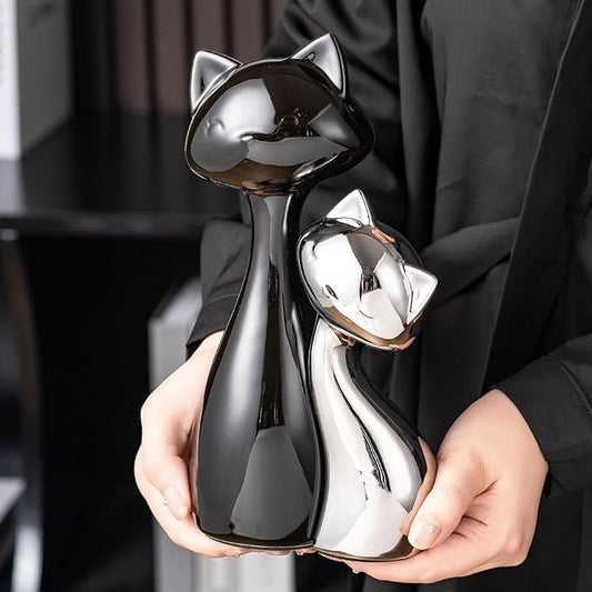 Ceramic Cat Statue Set of 2 - Modern Collectible Home Decor for Cat Lovers