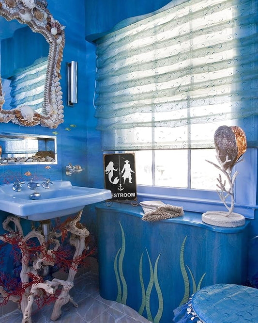 Mermaid & Pirate Nautical Restroom Sign – 8x12" Aluminium | Fun Vintage Bathroom Door Sign for Ocean Beach Ship Themed Decor