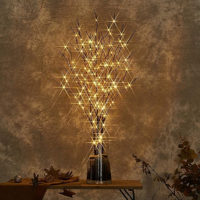 Lighted Twig Branch for Vase – 32" 150 LED Warm White | Flexible Willow Branches Timer & Dimmer | Wedding Centrepiece Christmas Holiday Party Decor