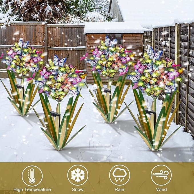 Solar Metal Iris Flower Garden Stakes with Color-Changing Butterflies - IP67 Waterproof Set of 3