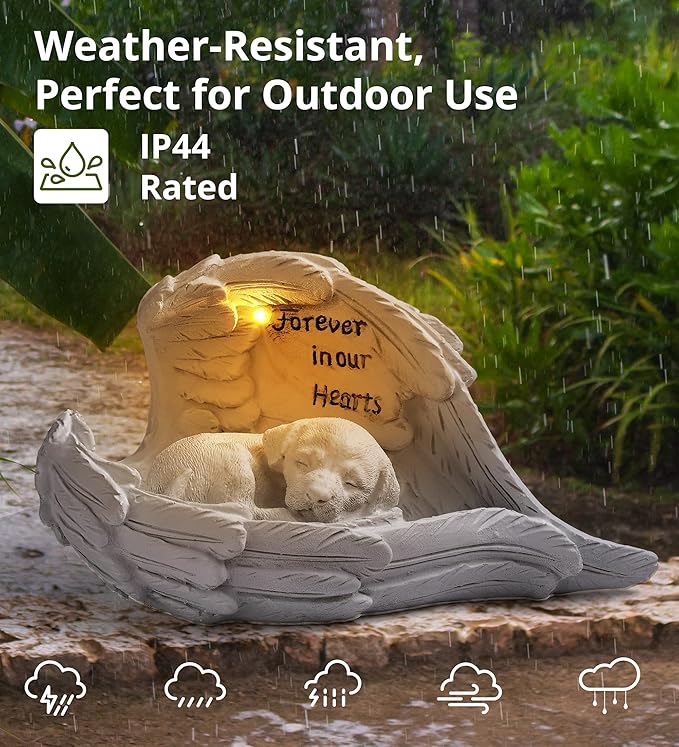 Sleeping Angel Puppy Memorial Solar Garden Statue - IP44 Resin Pet Loss Decor