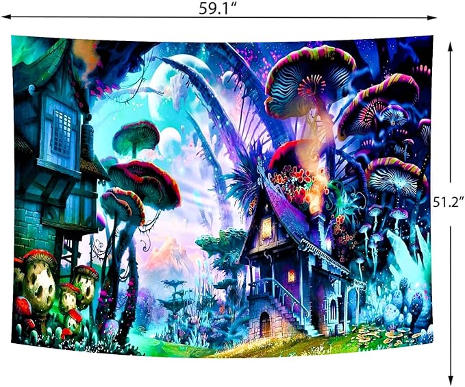 Enchanted Forest Tapestry (Small) – Mystical Magical Tree Wall Hanging | Psychedelic Nature Landscape | 51.2" x 59.1"