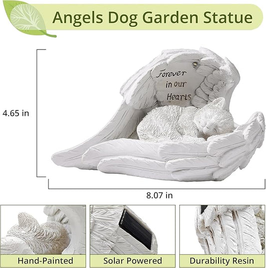 Angel Cat Memorial Garden Statue with Solar Light - Resin Pet Remembrance Decor