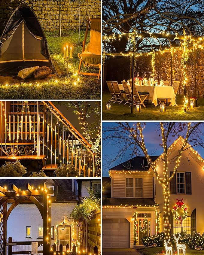 Warm White Solar Fairy Lights 3 Pack – 3 x 49ft 150 LED | Copper Wire IP65 | 8 Modes Memory | Garden Tree Fence Christmas Wedding Anniversary Outdoor