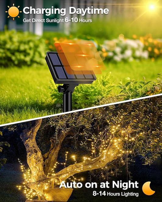 Warm White Solar Fairy Lights 3 Pack – 3 x 49ft 150 LED | Copper Wire IP65 | 8 Modes Memory | Garden Tree Fence Christmas Wedding Anniversary Outdoor