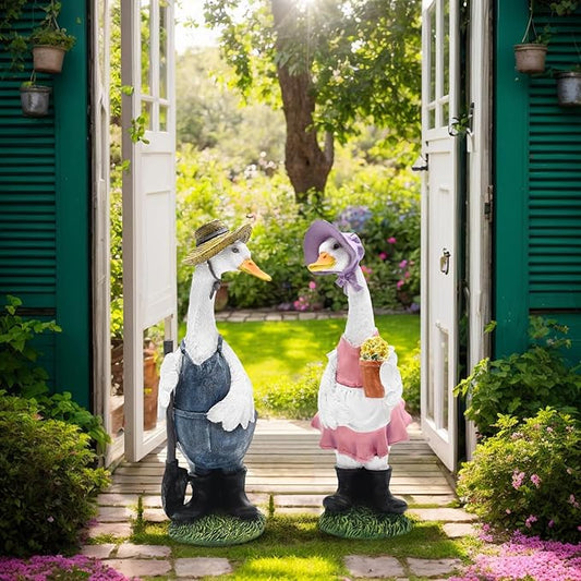Large Porch Goose Garden Statue - Hand-Painted Resin Farmhouse Outdoor Sculpture and Porch Decor