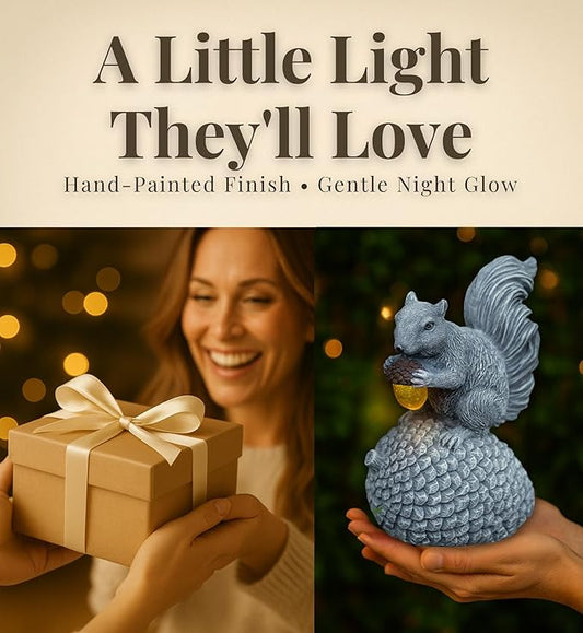 Solar Squirrel Garden Statue with Glowing LED Acorn - Hand-Painted Resin Decor