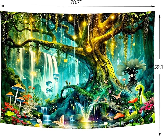 Magical Forest Tree of Life Tapestry – 59.1"x78.7" | 3D HD Print Enchanted Fairy Tale Nature | Mystical Wall Hanging Headboard for Bedroom & Living Room