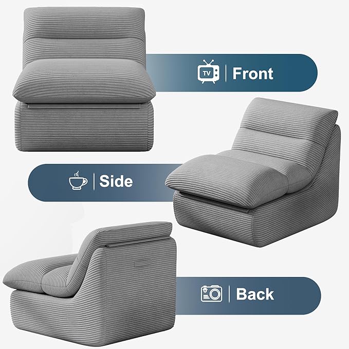 Silver Gray Corduroy Ergonomic Floor Lounge Chair - Structured Memory Foam Seat with Lumbar Support for Scandi Interiors, Nursery, and Reading Nook