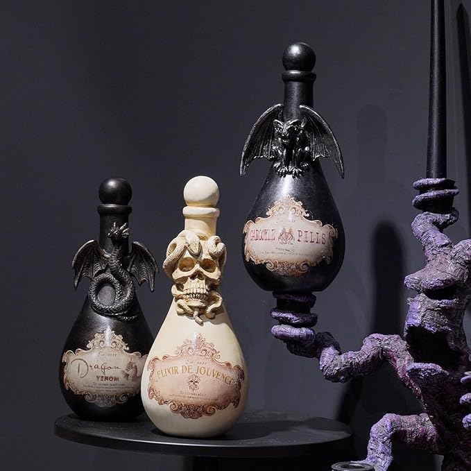Gothic Dragon Potion Bottle - Handcrafted Resin Halloween Decor for Witch Shelves and Tiered Trays