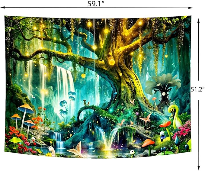 Magical Forest Tree of Life Tapestry – 51.2"x59.1" Small | 3D HD Print Enchanted Fairy Tale Nature | Mystical Wall Hanging Headboard for Bedroom & Dorm