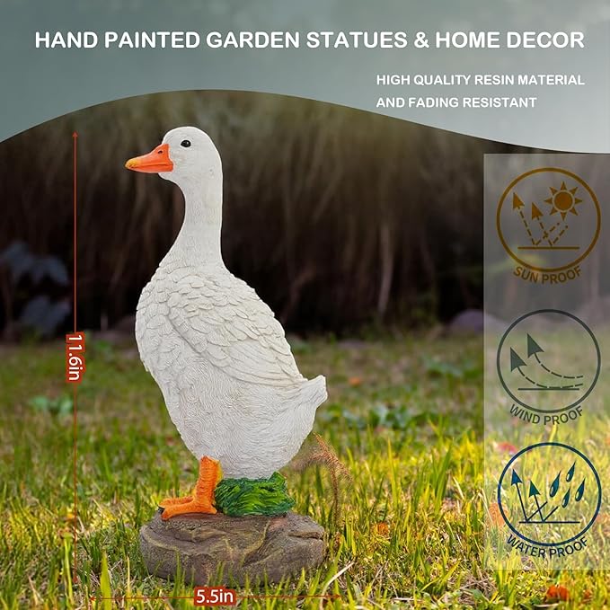 Hand-Painted Goose Garden Statue - 11-Inch Resin Outdoor and Indoor Decor