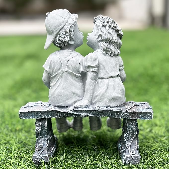 First Kiss Couple Garden Statue - Boy and Girl Resin Outdoor Decor
