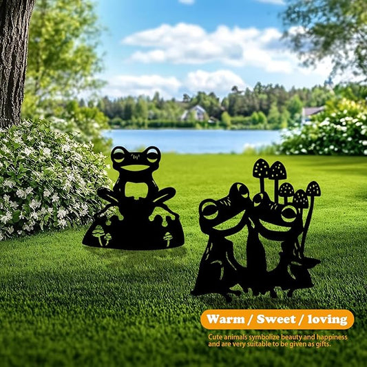 3-Pack Frog Metal Garden Stakes - Weather-Resistant Yard and Patio Decor