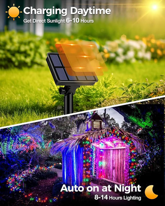 Multicolour Solar Fairy Lights 6 Pack – 6 x 49ft 150 LED | Copper Wire IP65 | 8 Modes Memory | Garden Tree Fence Christmas Party Wedding Outdoor