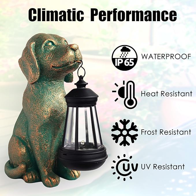 Solar Dog Garden Statue Holding Lantern - Hand-Painted UV-Resistant Resin Outdoor Decor Gift
