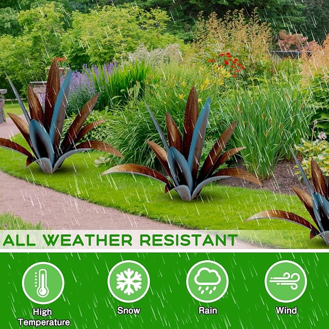 Blue Metal Agave Garden Sculpture - 12-Leaf Rustic Outdoor and Indoor Decor