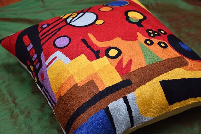 Abstract red and yellow throw pillow cover with geometric forms
