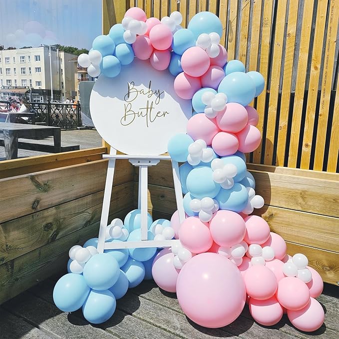 Pink & Blue Confetti Balloon Set – 35pcs 12" | Pastel Pink Blue White & Gold Confetti | Gender Reveal Baby Shower Birthday Bachelorette