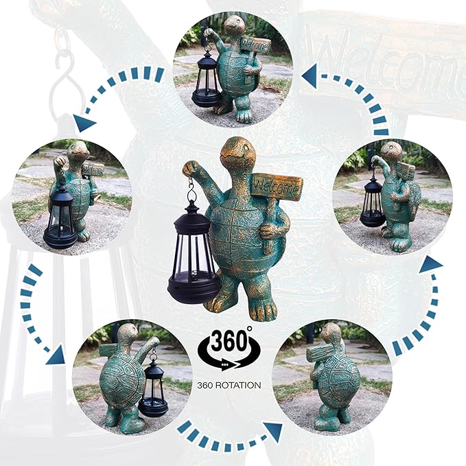 Solar Turtle Figurine with Lantern - Hand-Painted UV-Resistant Resin Garden and Patio Decor