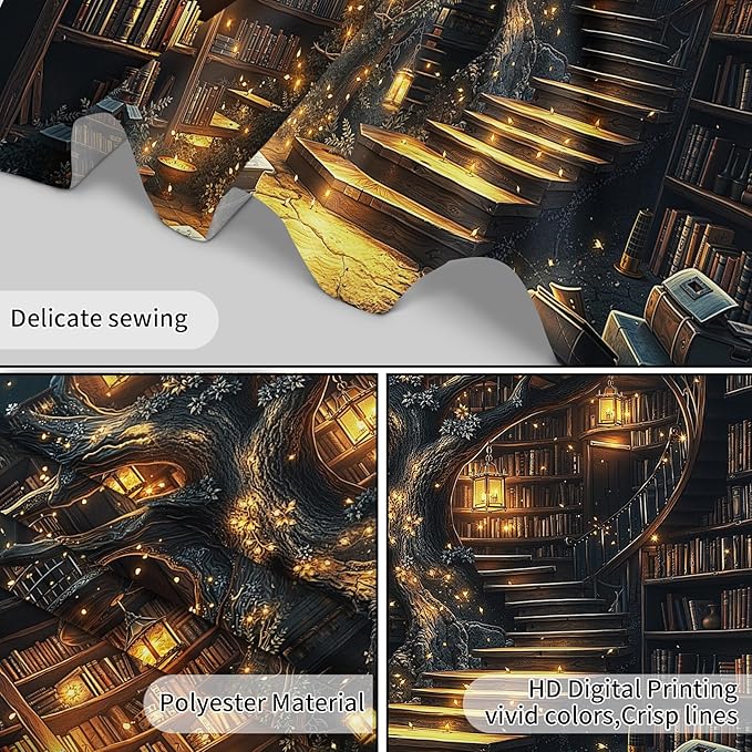 Fantasy Library Bookshelf Tapestry – 70.9"x92.5" Extra Large | HD Print Fairytale Magic Bookshelf | Retro Vintage Feature Wall Hanging for Bedroom Living Room & Classroom
