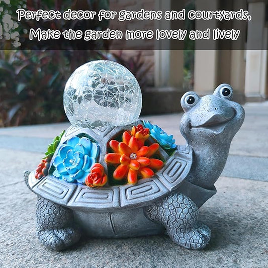 Solar Turtle Garden Lantern Statue - Hand-Painted UV-Resistant Resin Outdoor Decor for Patio and Yard