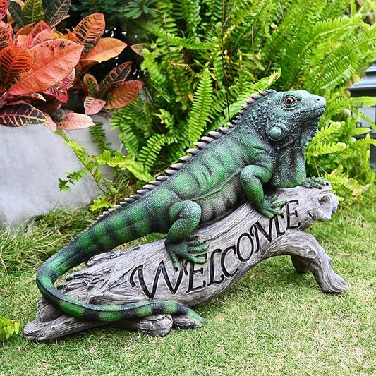 Large Iguana Garden Statue - Hand-Painted Resin Lizard Outdoor Sculpture and Collectible Decor