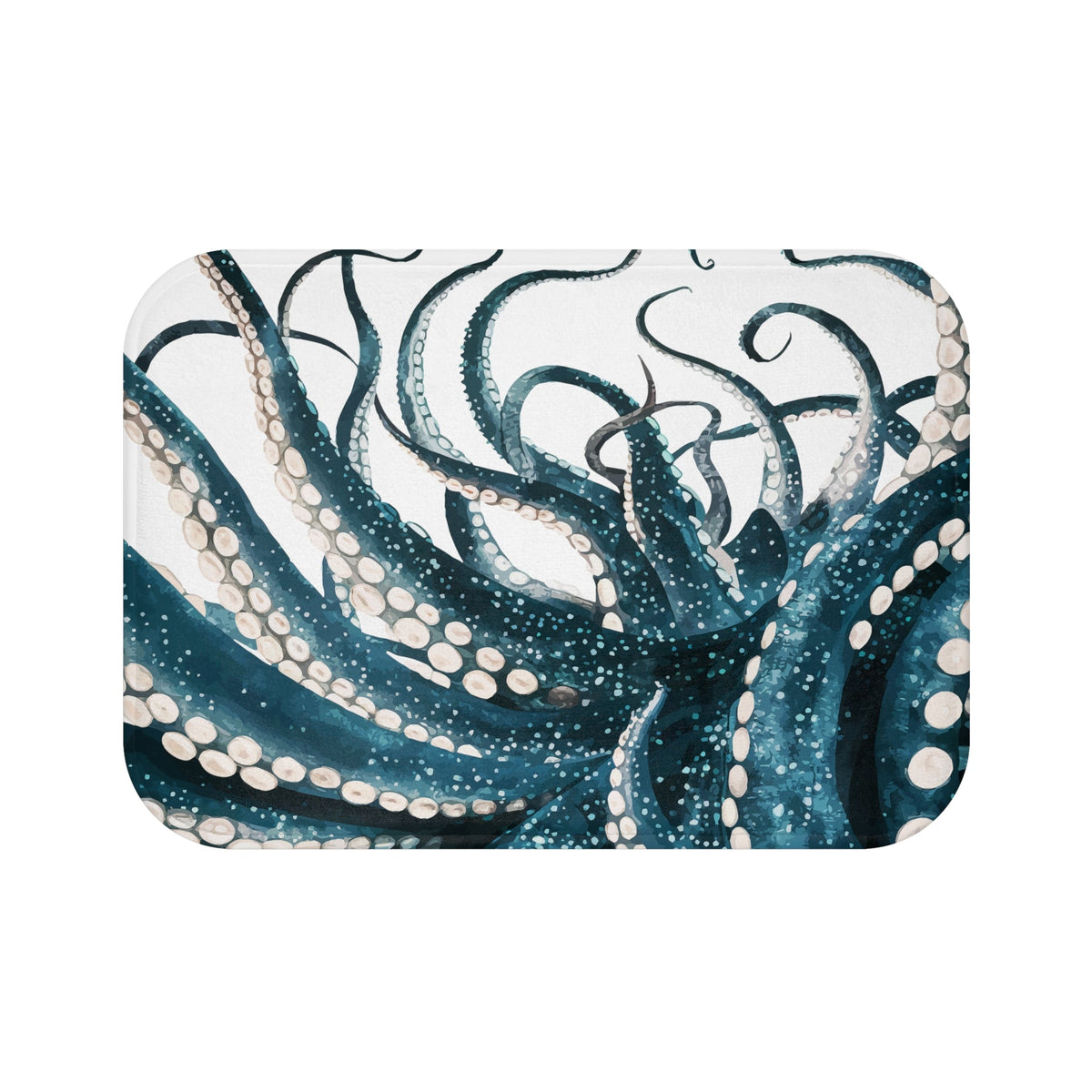 Octopus Tentacle Bath Mat – Dramatic Teal & White Close-Up Macro Art | Memory Foam Anti-Slip | 24” × 17” | Dark Coastal Gothic Ocean Bathroom Decor