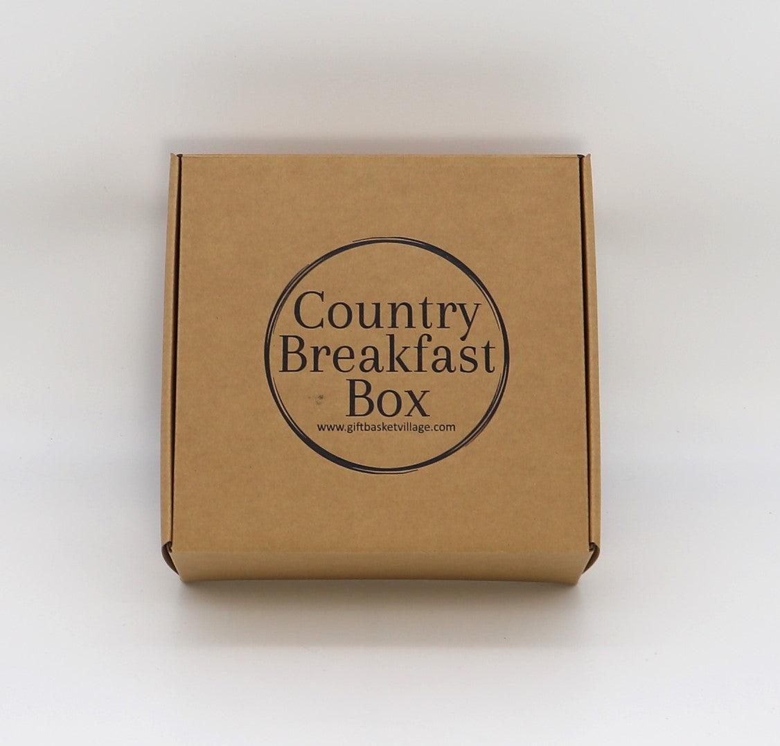 Breakfast gift box kraft with circular logo reading 'Country Breakfast Box'