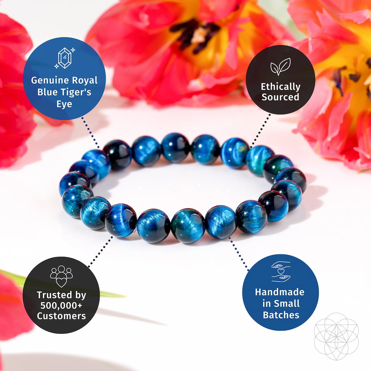 Royal blue tiger’s eye beaded bracelet with glossy round stones