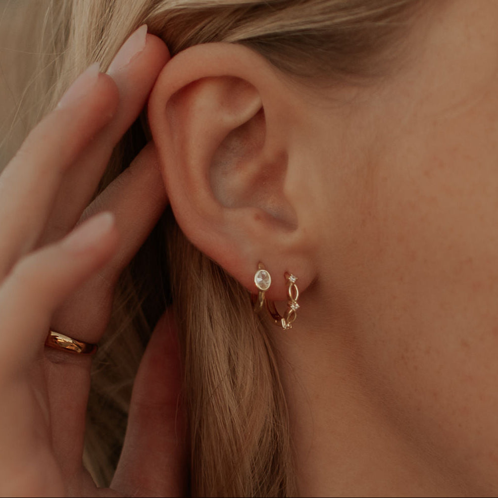 Aspen Oval Cubic Zirconia Huggie Hoop Earrings