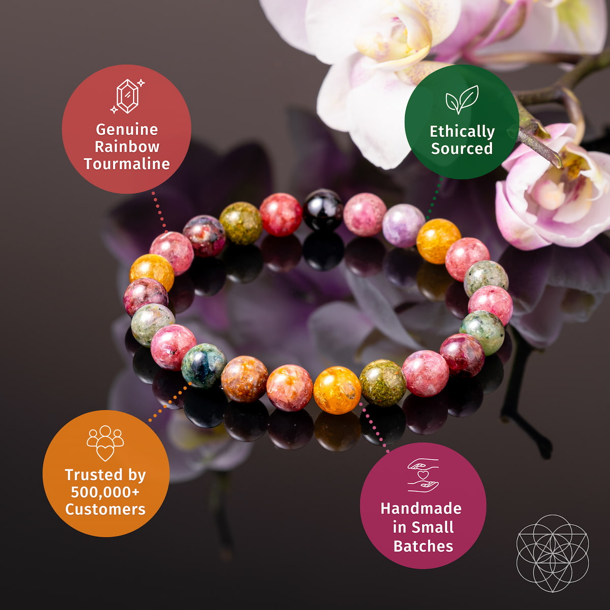 Multistrand look tourmaline beaded bracelet with round beads in rainbow colors