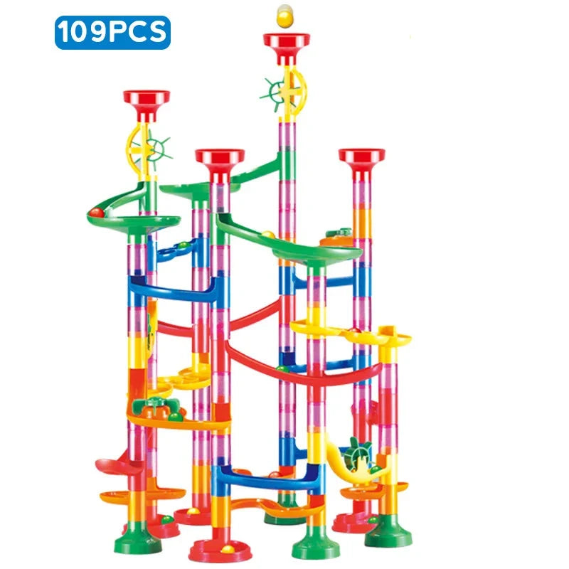 Marble Run Race Track Building Blocks – 3D Maze Ball Roll Toy | 50–232 Pieces | STEM DIY Coaster Set | Kids Birthday Christmas Gift