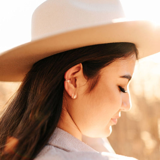 Gold-filled double-band ear cuff worn on the ear