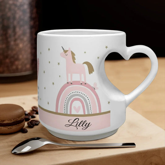 Unicorn Mug - Personalized Unicorn Cup with Heart Shaped Handle & Custom Name - Dream Dragons