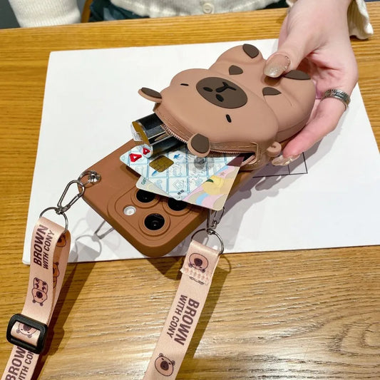 Kawaii Chonky Capybara Samsung Phone Case with Lanyard – Cute Protective Cover | Dark & Light Brown
