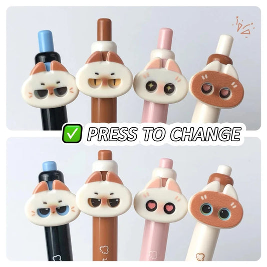 Kawaii Sassy Cat Gel Pens – Cute 4-Piece Stationery Set | Smooth Writing