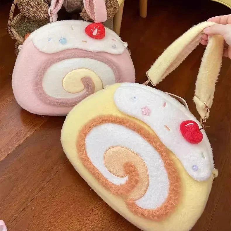 Kawaii Swiss Roll Plush Backpack | Soft Novelty Cake Bag | Cute Travel Gift