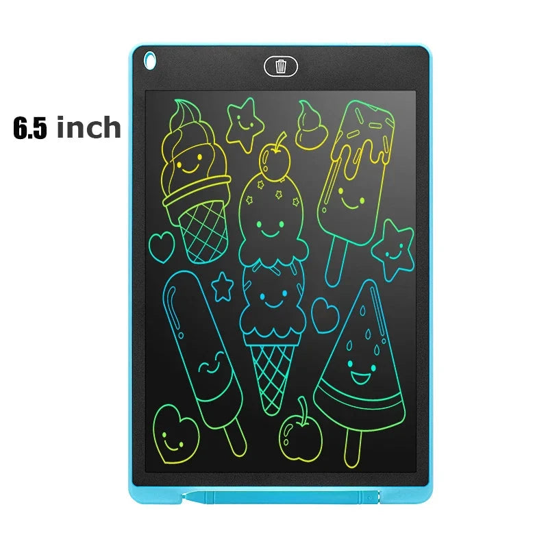 6.5-inch LCD writing tablet with blue frame and colorful ice cream doodles