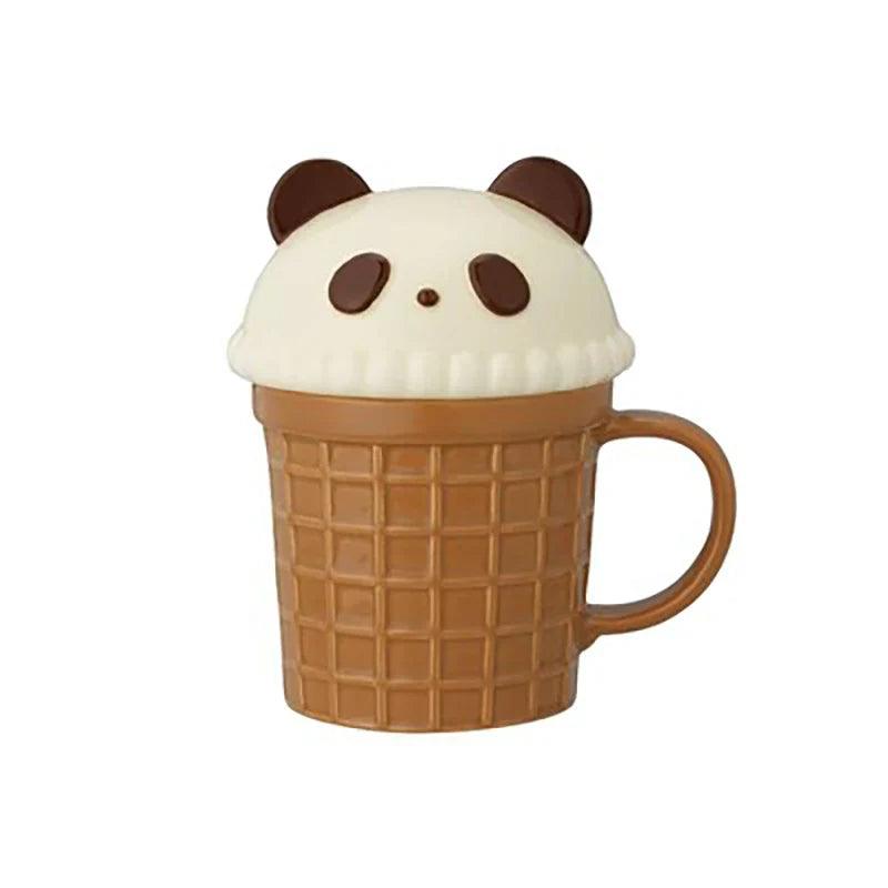 Panda ice cream mug with waffle-texture cup, rounded handle