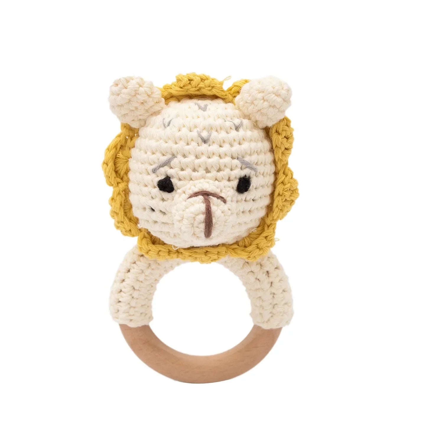 Baby Crochet Rattle & Wooden Teether Toy – BPA Free | Soft Animal Design | Giraffe, Bunny, Lion & More | Newborn Baby Shower Gift