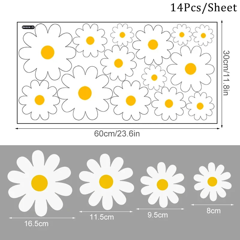 White Daisy Wall Stickers – 34-Piece Small Scatter or 14-Piece Large Statement Set | 60×30cm Sheet | Peel & Stick | Bedroom, Nursery & Garden Decor