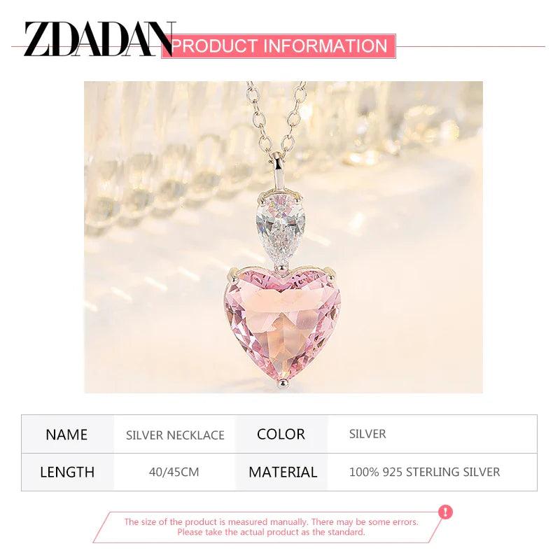 925 sterling silver heart pendant necklace with pink heart and clear top stones
